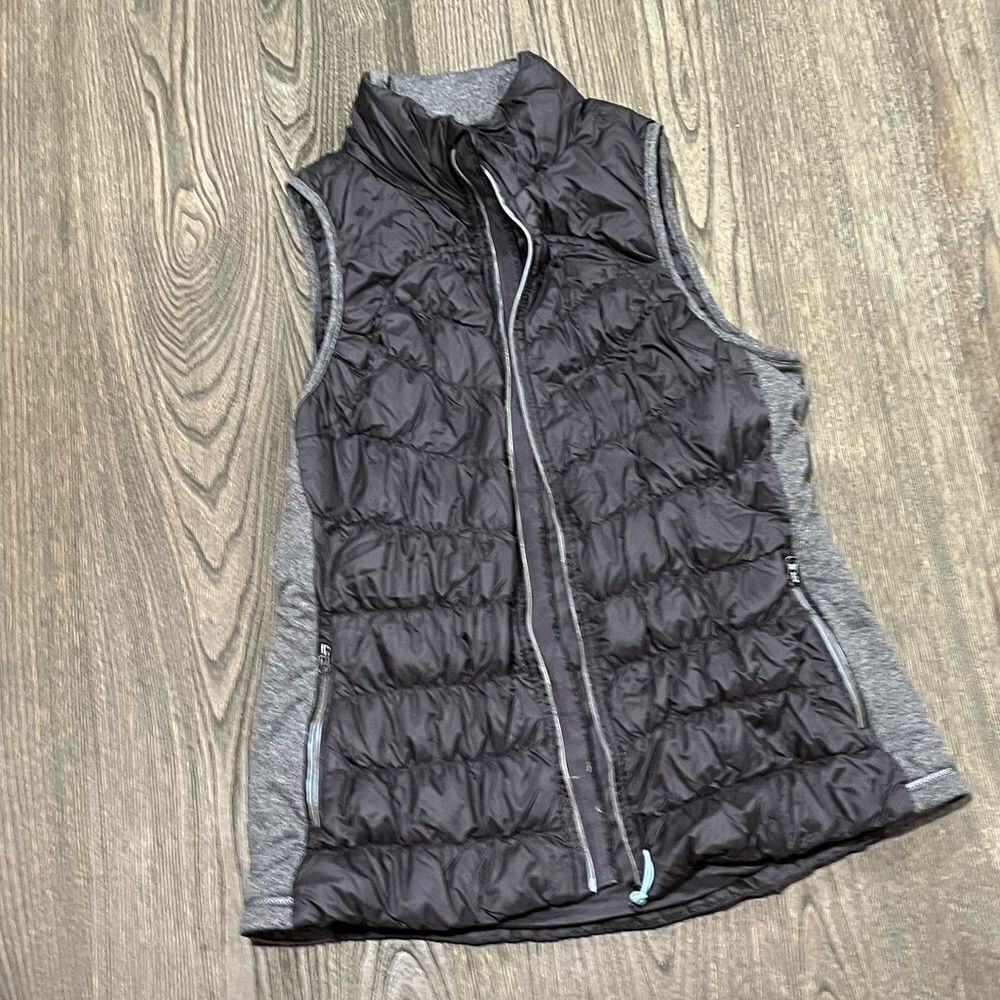 Tangerine Puffer Vest Quilted Duck Down Insulated Full Zip Black Gray Size Small